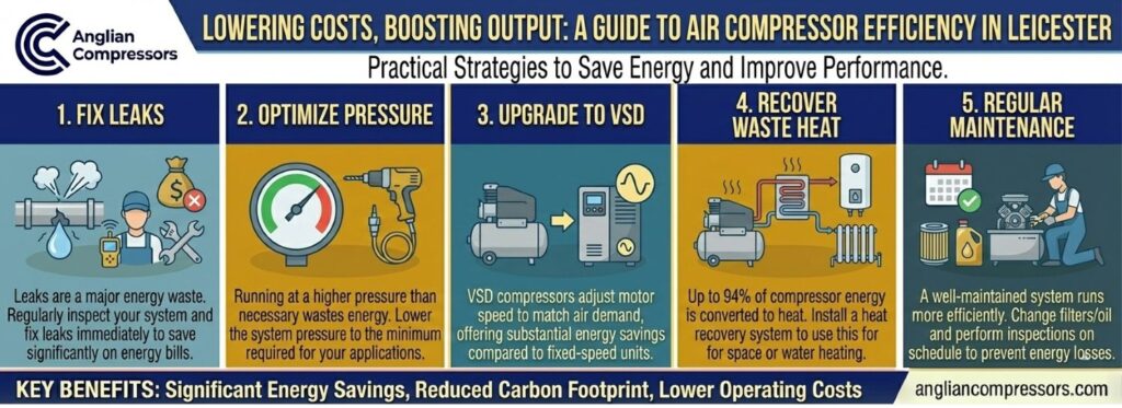 A Guide to Air Compressor Efficiency for Leicester's Diverse Engineering and Manufacturing Businesses