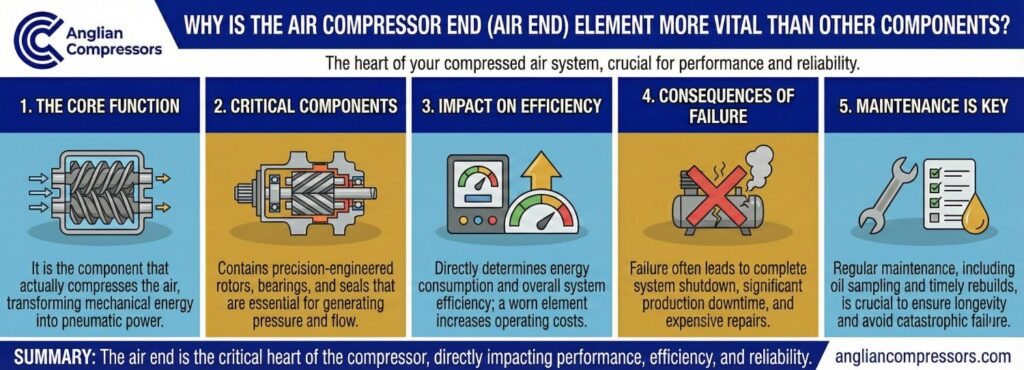 Why is the compressor air end more vital than other components
