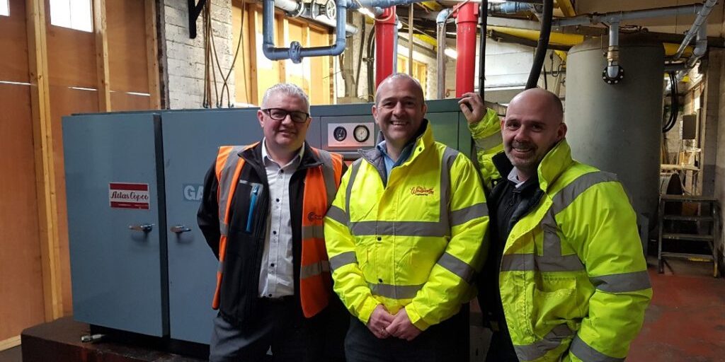 Richard Hewitt (Managing Director of Anglian Compressors) with Mark Foster (Head of Engineering) and Mike Greenham (Project Engineer) at Whitworths,
