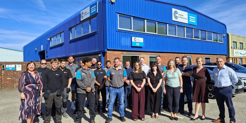 The Anglian Compressors team outside the Peterborough service hub following its integration into Atlas Copco Compressors